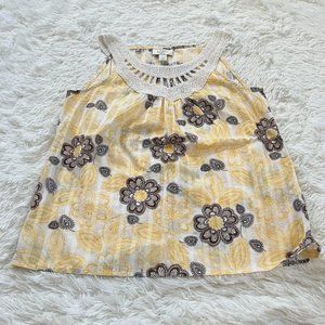 LOft Womens Top Size Medium Petite‎ Yellow Brown Floral Crochet Boho 14163